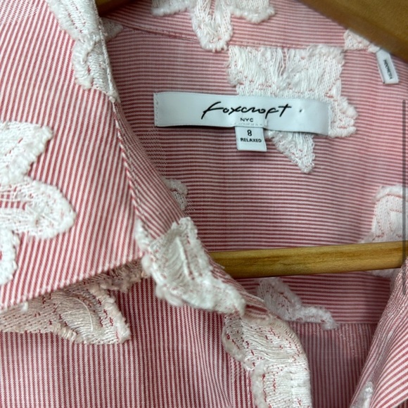 Foxcroft Pink and White Casual Button Down Shirt with Floral Pattern - Picture 3 of 6
